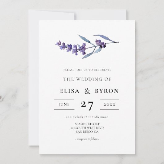 Elegant floral lavender bruiloft kaart (Voorkant)