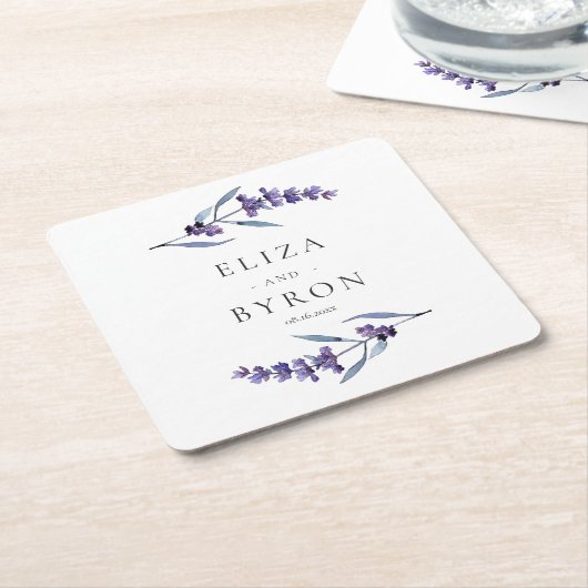 Elegant floral lavender bruiloft kartonnen onderzetters (Schuin)