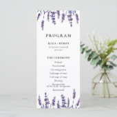 Elegant floral lavender dubbelzijdig huwelijk programmakaart (Staand voorkant)