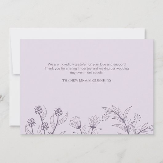 Elegant Floral Lavender Wedding Bedankkaart (Achterkant)