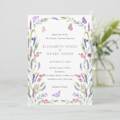 Elegant Floral Lavender Wedding Invitation Kaart (Staand voorkant)