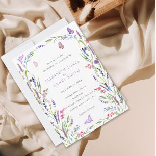 Elegant Floral Lavender Wedding Invitation Kaart