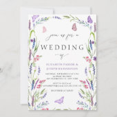 Elegant Floral Lavender Wedding Invitation Kaart (Voorkant)