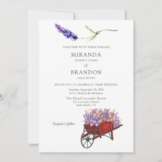 Elegant Floral Lavender Wedding Kaart (Voorkant)