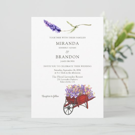 Elegant Floral Lavender Wedding Kaart (Staand voorkant)