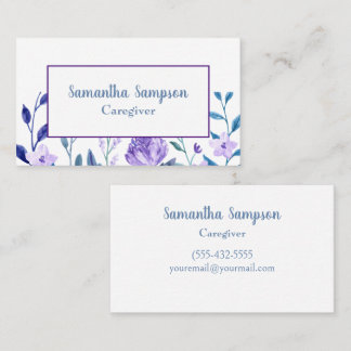 Elegant Floral Lavender White Waterverf Caregiver Visitekaartje