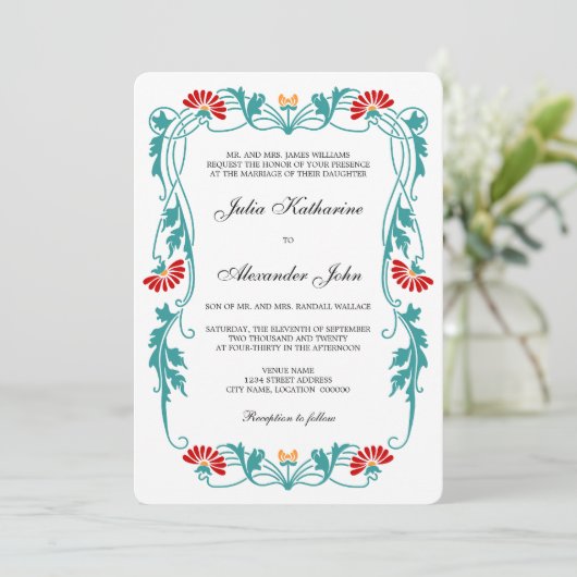 Elegant Floral Leaf and Swirls Invitation Kaart (Staand voorkant)