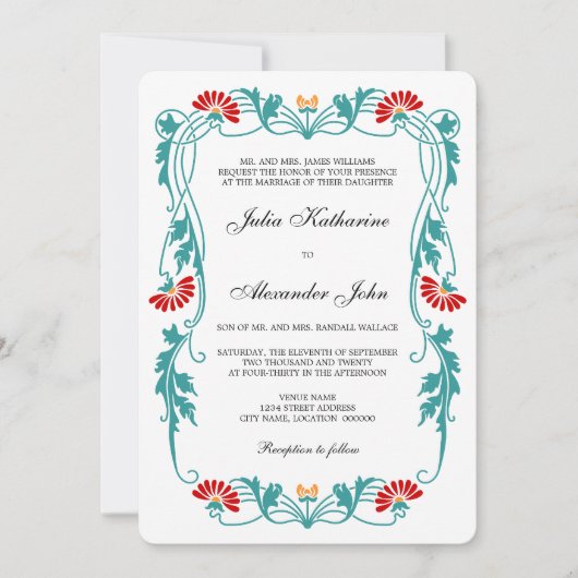 Elegant Floral Leaf and Swirls Invitation Kaart (Voorkant)