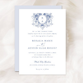  Elegant Floral Leaf Crest Monogram Bruiloft Kaart