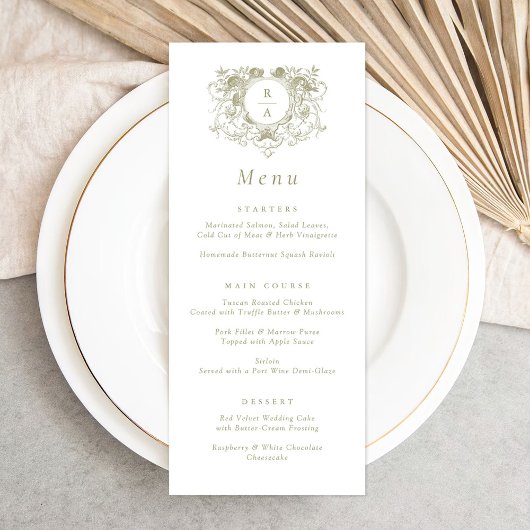  Elegant Floral Leafy Crest Bruiloft Menu