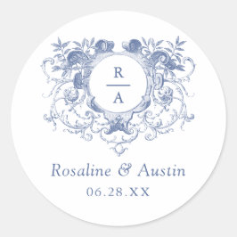  Elegant Floral Leafy Crest Bruiloft Ronde Sticker