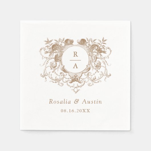 Elegant Floral Leafy Crest Trouwservetten Servet (Voorkant)