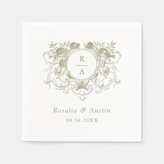  Elegant Floral Leafy Crest Trouwservetten Servet (Voorkant)