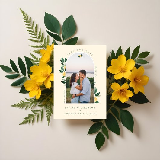Elegant Floral Lemon Tree Arch Geel Save The Date