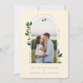 Elegant Floral Lemon Tree Arch Geel Save The Date (Voorkant)