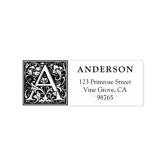 Elegant  Floral Letter A Monogram Aangepast Rubberstempel (Afrduk)