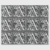 Elegant  Floral Letter A Monogram Cadeaupapier (Vlak)