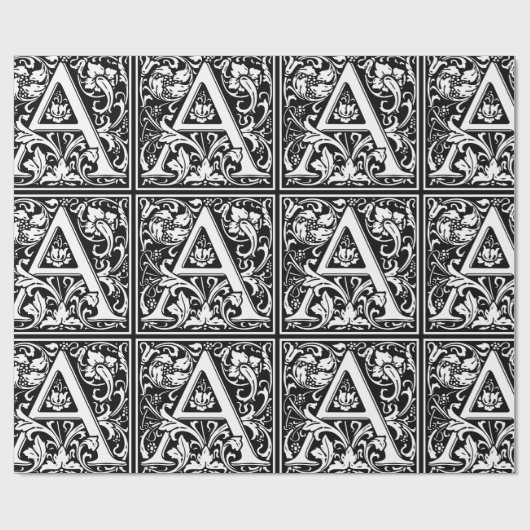 Elegant  Floral Letter A Monogram Cadeaupapier (Vlak)