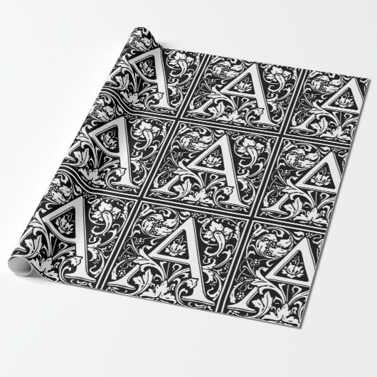 Elegant  Floral Letter A Monogram Cadeaupapier (Uitgerold)