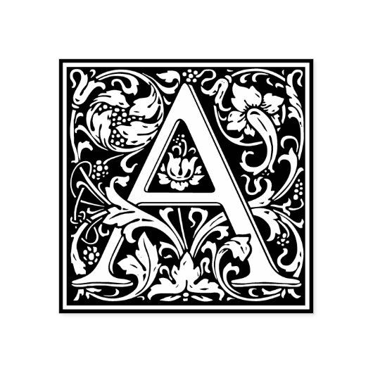 Elegant  Floral Letter A Monogram Rubberstempel (Afrduk)