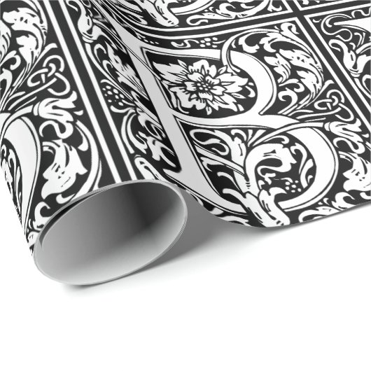 Elegant  Floral Letter B Monogram Cadeaupapier (Rol Hoek)