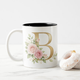 Elegant Floral Letter B Monogram Mug Personalize Tweekleurige Koffiemok