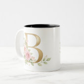 Elegant Floral Letter B Monogram Mug  Personalize Tweekleurige Koffiemok (Voorkant links)