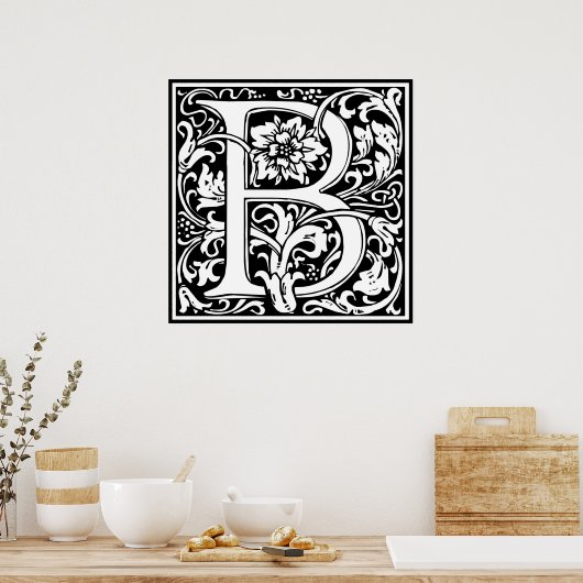 Elegant Floral Letter B Monogram Poster (Keuken)