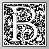 Elegant Floral Letter B Monogram Poster (Voorkant)
