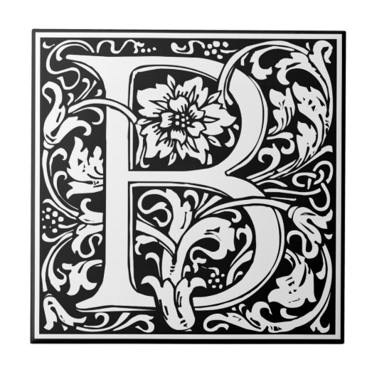 Elegant  Floral Letter B Monogram Tegeltje (Voorkant)