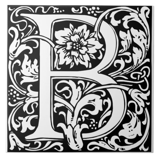 Elegant  Floral Letter B Monogram Tegeltje (Voorkant)
