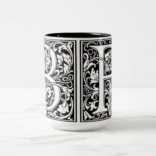 Elegant  Floral Letter B Monogram Tweekleurige Koffiemok (Center)