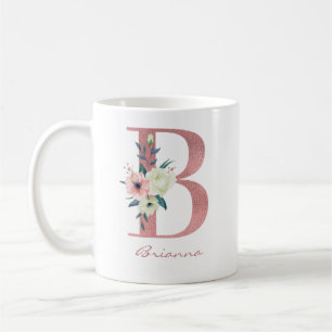 Elegant Floral Letter B Roze en Ivory Bouquet Koffiemok