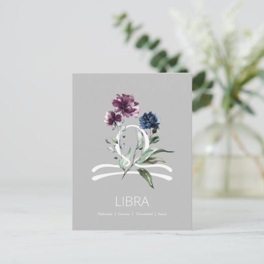 Elegant Floral Libra Symbol Briefkaart (Staand voorkant)
