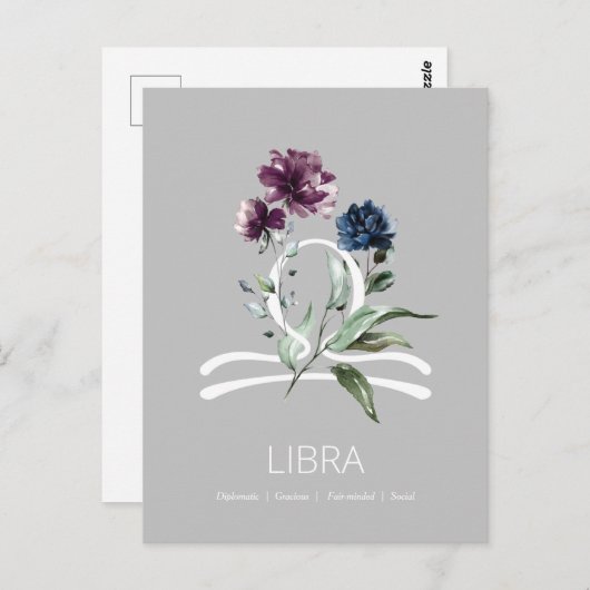 Elegant Floral Libra Symbol Briefkaart (Voorkant / Achterkant)