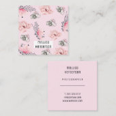 Elegant Floral Light Pink Camera Vierkante Visitekaartje (Voorkant / Achterkant)