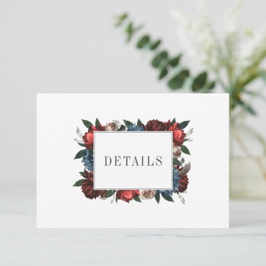 Elegant Floral Lijst bruiloft details Informatiekaartje (Staand voorkant)