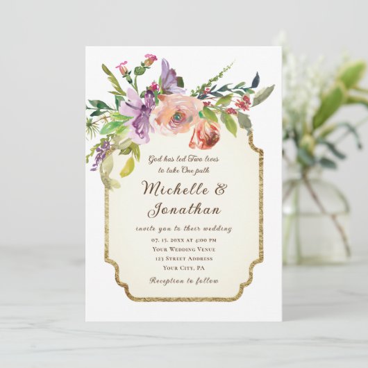 Elegant Floral  Lijst Christelijke bruiloft Kaart (Staand voorkant)