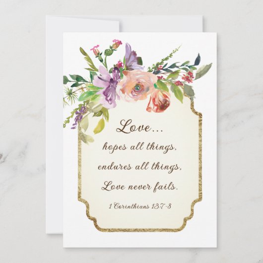 Elegant Floral Lijst Christelijke bruiloft Kaart (Achterkant)