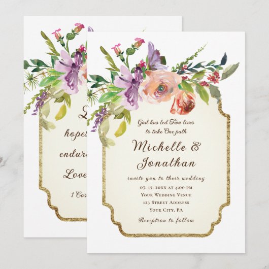 Elegant Floral Lijst Christelijke bruiloft Kaart (Voorkant / Achterkant)