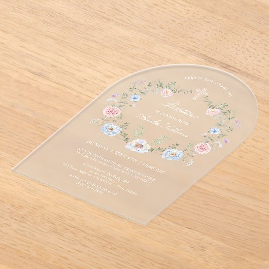 Elegant Floral Lijst doop Acryl Uitnodigingen (Laagn)