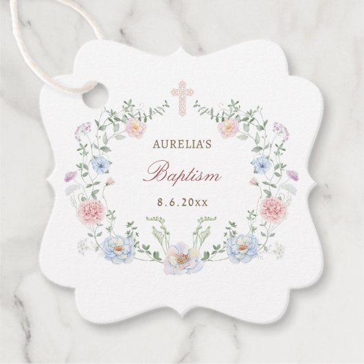 Elegant Floral Lijst doop Bedankjes Labels (Voorkant)