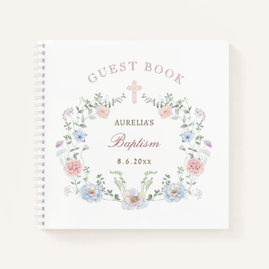 Elegant Floral Lijst doop gastenboek Notitieboek (Voorkant)