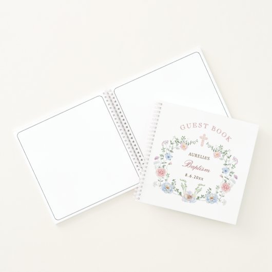 Elegant Floral Lijst doop gastenboek Notitieboek (Binnen)