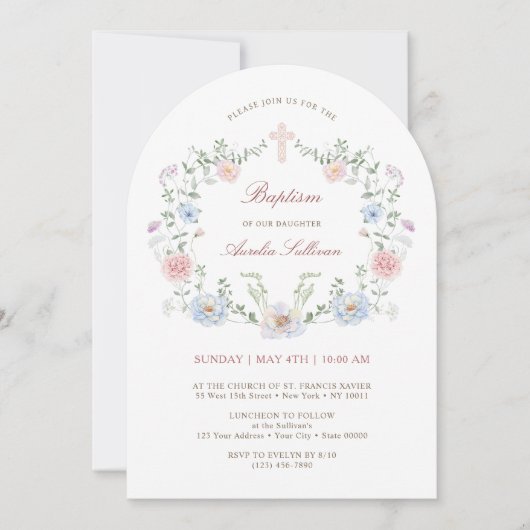 Elegant Floral Lijst doop Kaart (Voorkant)