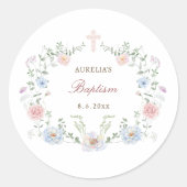 Elegant Floral Lijst doop Ronde Sticker (Voorkant)