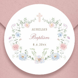 Elegant Floral Lijst doop Ronde Sticker