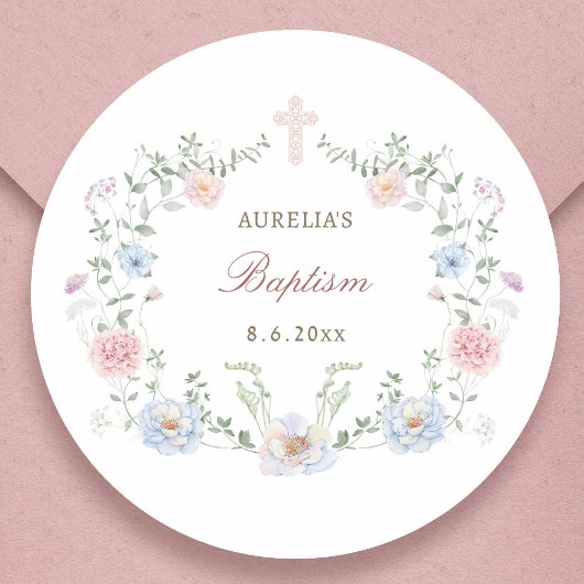 Elegant Floral Lijst doop Ronde Sticker
