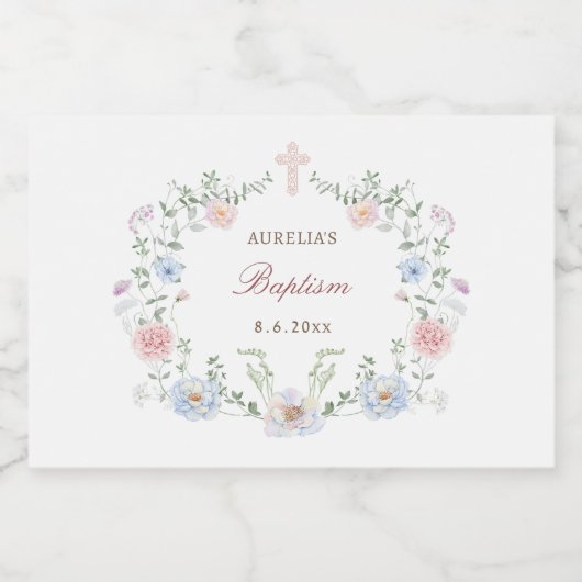 Elegant Floral Lijst doop Sparkling Wijnetiket (Enkel label)