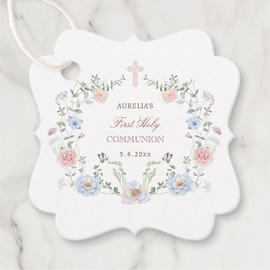 Elegant Floral Lijst Eerste Communie Bedankjes Labels (Voorkant)